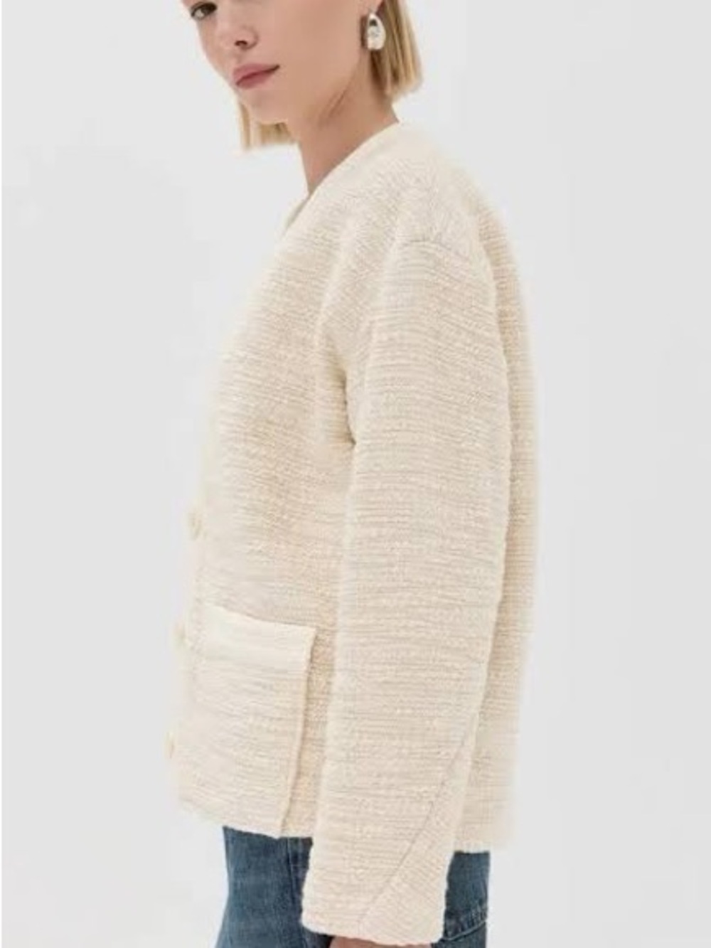 Cream Textured Boxy Jacket